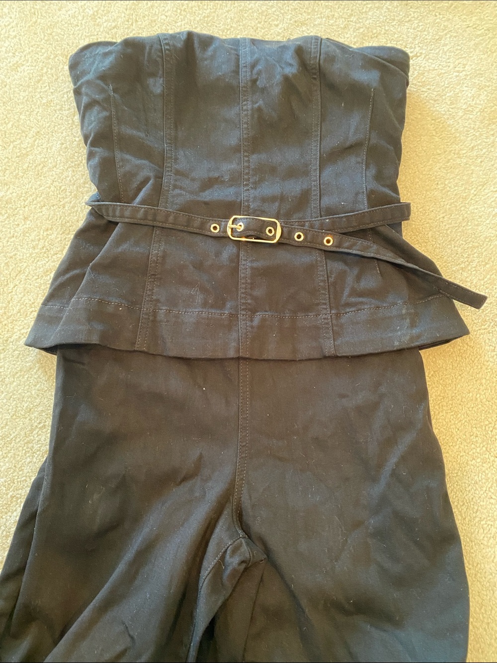 White House Black Market Strapless Black Belted flare Jumpsuit Sz 8 New - Picture 3 of 3